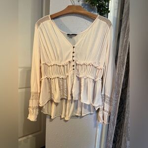 American Eagle Outfitters Cream Ruffle Peasant Blouse